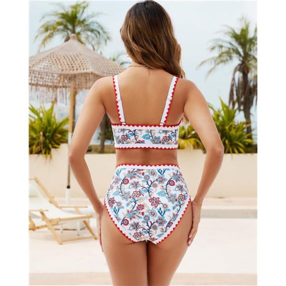 High Waisted Bikini Sets for Women Tummy Control Swimsuit Floral Full Coverage - Picture 5 of 8